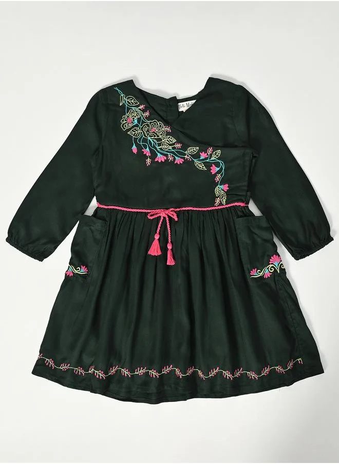 BELLA MODA Bella Moda Floral Embroidered Wrap Knee-Length Dress