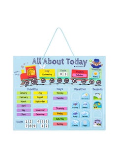 Navaris Kids Magnetic Calendar Daily Learning Sticker Magnet Chart With Weather Date Month Day Season For Children Blue Train Design English  - Image 1