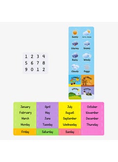 Navaris Kids Magnetic Calendar Daily Learning Sticker Magnet Chart With Weather Date Month Day Season For Children Blue Train Design English  - Image 4