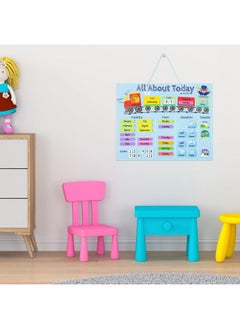 Navaris Kids Magnetic Calendar Daily Learning Sticker Magnet Chart With Weather Date Month Day Season For Children Blue Train Design English  - Image 5