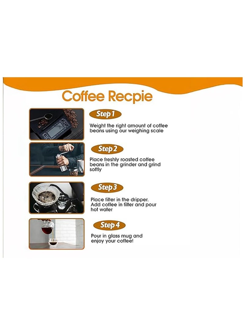 Denx V60 Coffee Kit | Pour Over Coffee Maker | Includes Coffee Scale, Glass Dripper, Hand Mill, Pour Pot, Paper Filter, and Double Mugs - Image 4