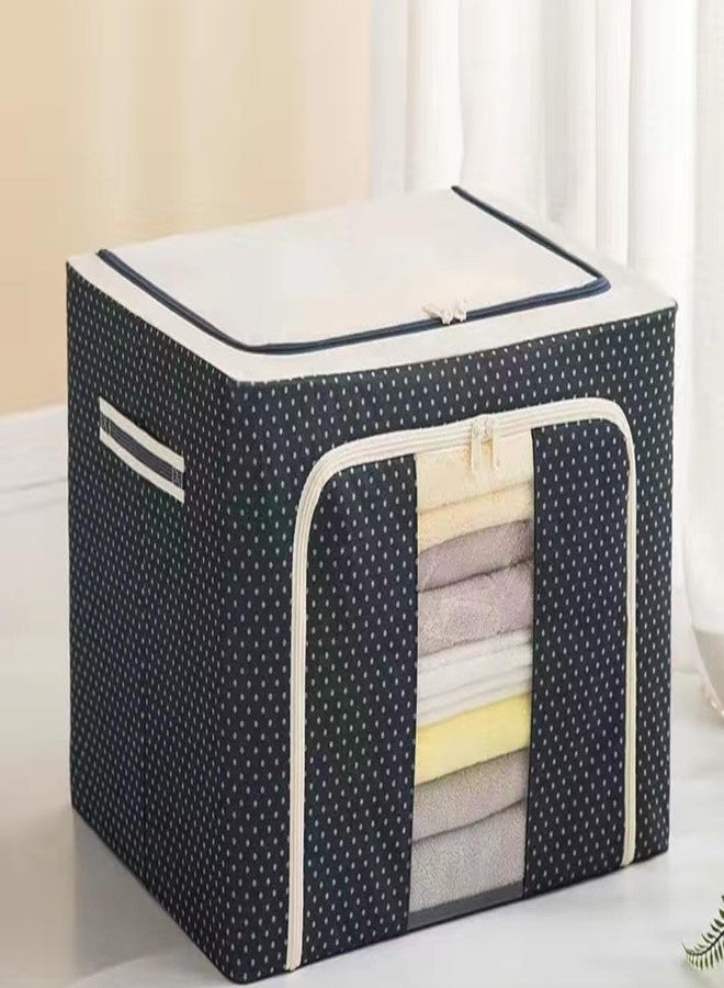 CLICKSY Foldable Steel Frame Clothes Organizer Storage Box For Wardrobe, Saree, Shirts, And Blankets [ 66 Ltr - Pack Of 1pcs, Oxford Fabric ] Blue - Image 1
