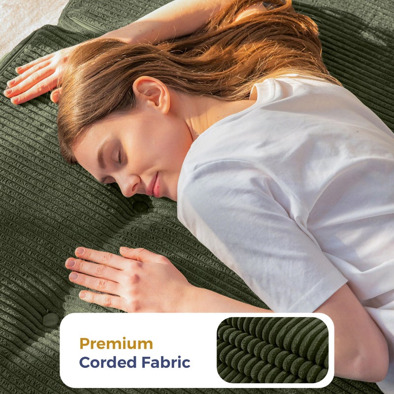 MAXYOYO Folding Mattress, 4 Inch Tufted Foldable Mattress Full Foam Bed, Tri-Fold Floor Couch with Handles Guest Bed Topper Portable Camping Mat with Corded Fabric, Twin Size, Dark Green - Image 5