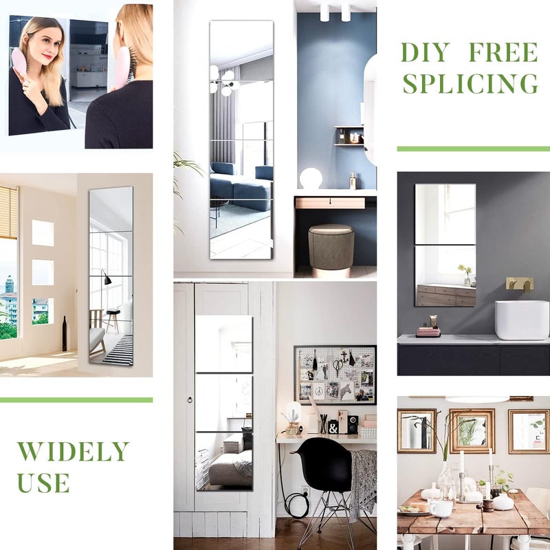 بلاط مرايا لاصق للحائط، ذاتي اللصق 30 × 30 سم، مرايا زجاج عالية الوضوح للباب DIY، مرآة كاملة الطول، مرآة حائط للخزانة، الباب، غرفة النوم، غرفة المعيشة يمكن إضافة قطع - Image 3