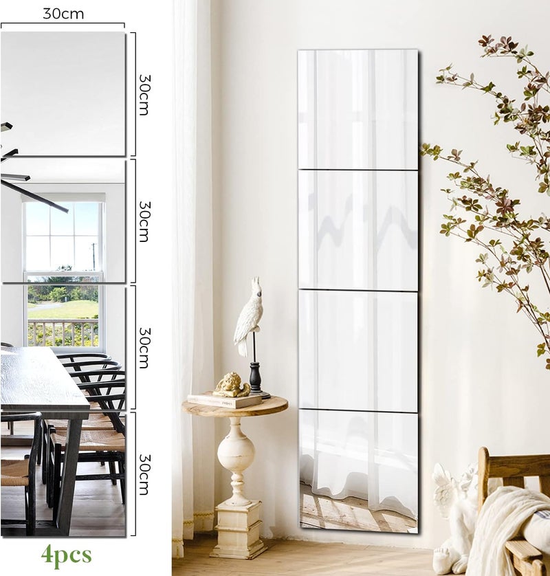 بلاط مرايا لاصق للحائط، ذاتي اللصق 30 × 30 سم، مرايا زجاج عالية الوضوح للباب DIY، مرآة كاملة الطول، مرآة حائط للخزانة، الباب، غرفة النوم، غرفة المعيشة يمكن إضافة قطع - Image 2