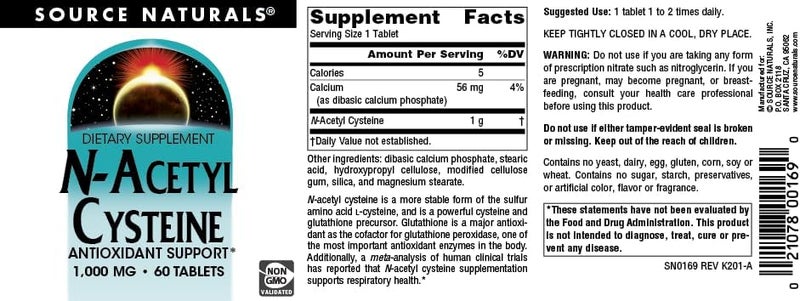 Source Naturals NAcetyl Cysteine Antioxidant Support 1000 mg Dietary Supplement That Supports Respiratory Health  60 Tablets - Image 4