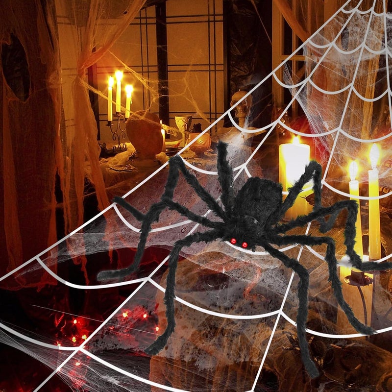 ORWINE 3pcs Halloween Spider Web with Giant Spider Decorations for Indoor and Outdoor - Image 4