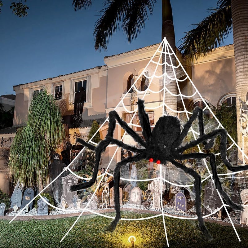 ORWINE 3pcs Halloween Spider Web with Giant Spider Decorations for Indoor and Outdoor - Image 1