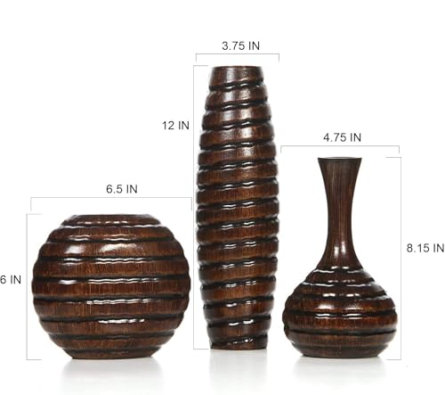 Hosley's Set of 3 Carved Wood Vases Small 6" Medium 8" and Tall 12" High. Ideal Gift for Floral Arrangements Wedding and Use for Home Office Decor Fireplace Floor Vases Spa Aromatherapy Settings - Image 4