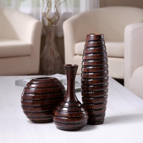 Hosley's Set of 3 Carved Wood Vases Small 6" Medium 8" and Tall 12" High. Ideal Gift for Floral Arrangements Wedding and Use for Home Office Decor Fireplace Floor Vases Spa Aromatherapy Settings - Image 2