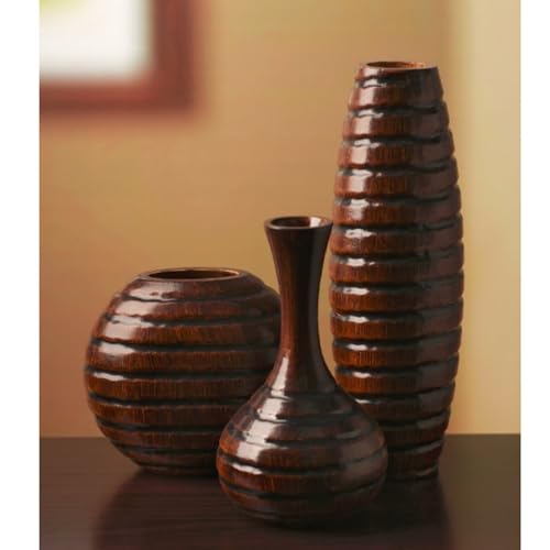 Hosley's Set of 3 Carved Wood Vases Small 6" Medium 8" and Tall 12" High. Ideal Gift for Floral Arrangements Wedding and Use for Home Office Decor Fireplace Floor Vases Spa Aromatherapy Settings - Image 3