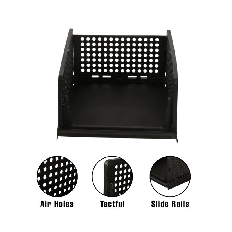 Kuber Industries Pack of 4 Storage Organizer Plastic Shirt Stacker Foldable Wardrobe Organizer for Clothes Cupboard Organizer for Books Cloth Toys Black - Image 2