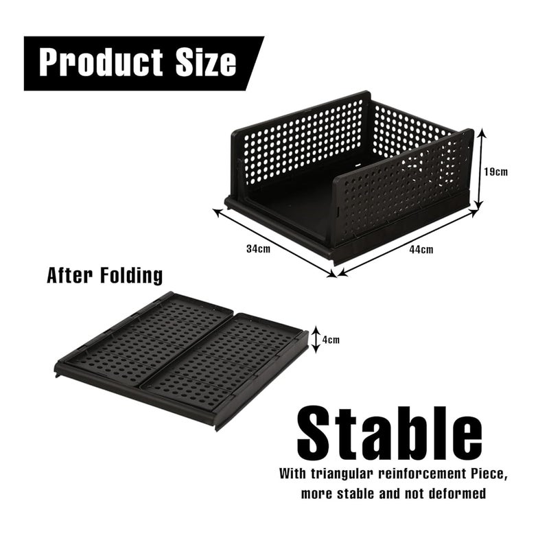 Kuber Industries Pack of 4 Storage Organizer Plastic Shirt Stacker Foldable Wardrobe Organizer for Clothes Cupboard Organizer for Books Cloth Toys Black - Image 3