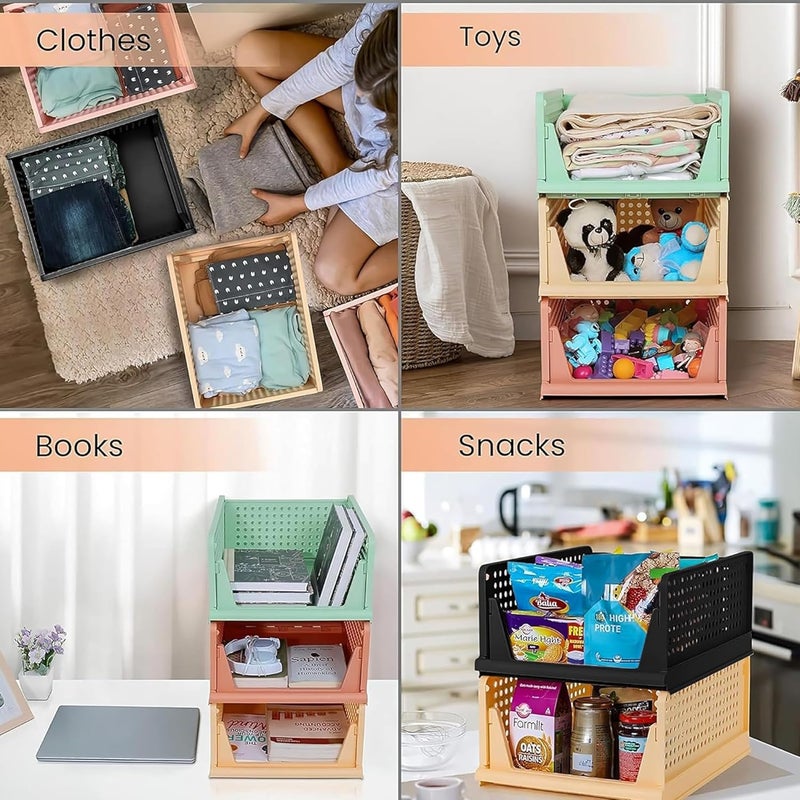 Kuber Industries Pack of 4 Storage Organizer Plastic Shirt Stacker Foldable Wardrobe Organizer for Clothes Cupboard Organizer for Books Cloth Toys Black - Image 5