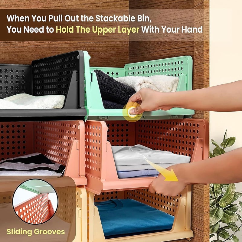 Kuber Industries Pack of 4 Storage Organizer Plastic Shirt Stacker Foldable Wardrobe Organizer for Clothes Cupboard Organizer for Books Cloth Toys Black - Image 4