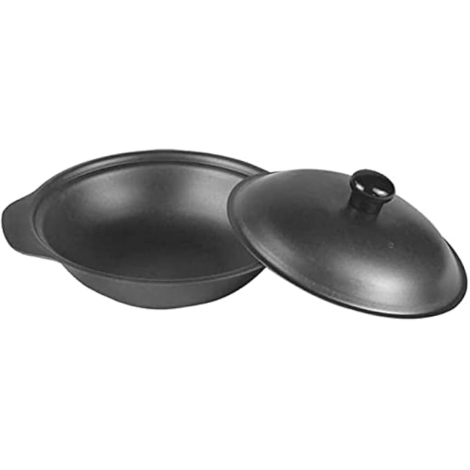 ريحني مقلاة من الحديد الزهر غير اللاصقة بغطاء أسود، صينية غير لاصقة مناسبة لشخص واحد أو متعدد، طاولة صغيرة صغيرة بعرض ووك أسود 22 سم - Image 2