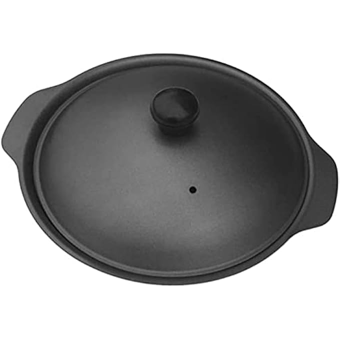 ريحني مقلاة من الحديد الزهر غير اللاصقة بغطاء أسود، صينية غير لاصقة مناسبة لشخص واحد أو متعدد، طاولة صغيرة صغيرة بعرض ووك أسود 22 سم - Image 4