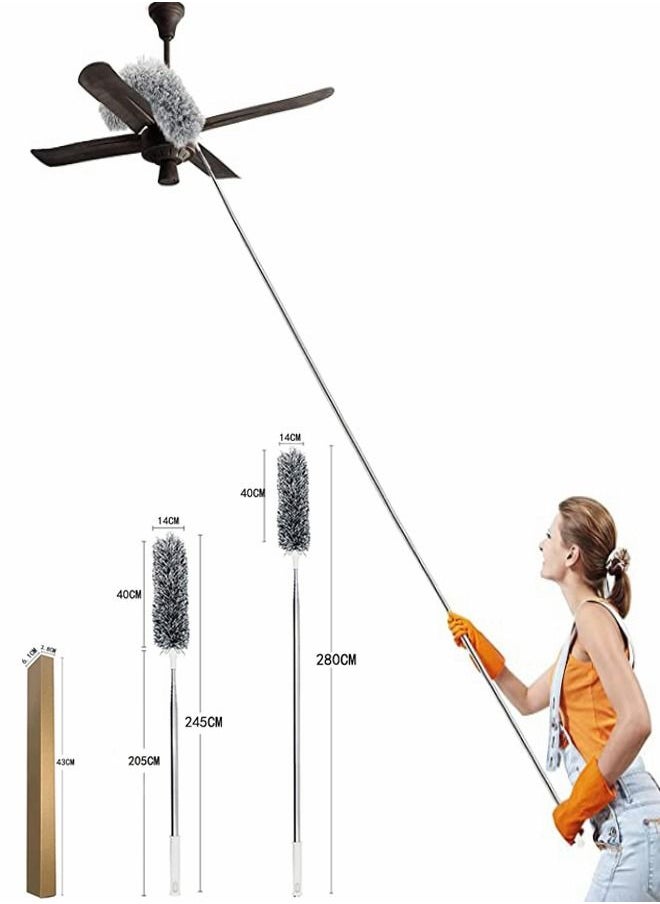 HomarKet - Microfiber Duster with Extension Pole with Protective Head Cap No Scratch to Ceiling Extra Long 110 inches Feather Duster for Cleaning High Ceiling Fan Interior Roof Cobweb and Gap Dust - Image 1
