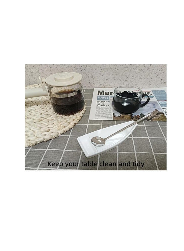 TOPY TOPYOKK Coffee Spoon Rest for Coffee Bar Tea Spoon Rest Small Spoon Rest for Coffee Station Coffee Spoon Tray Farmhouse Cute Mini Coffee Spoon and Rest Set of 2 Pieces (White)  - Image 2