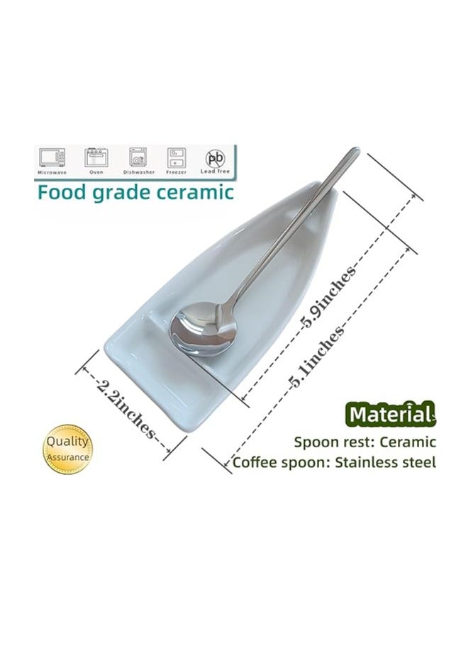 TOPY TOPYOKK Coffee Spoon Rest for Coffee Bar Tea Spoon Rest Small Spoon Rest for Coffee Station Coffee Spoon Tray Farmhouse Cute Mini Coffee Spoon and Rest Set of 2 Pieces (White)  - Image 4