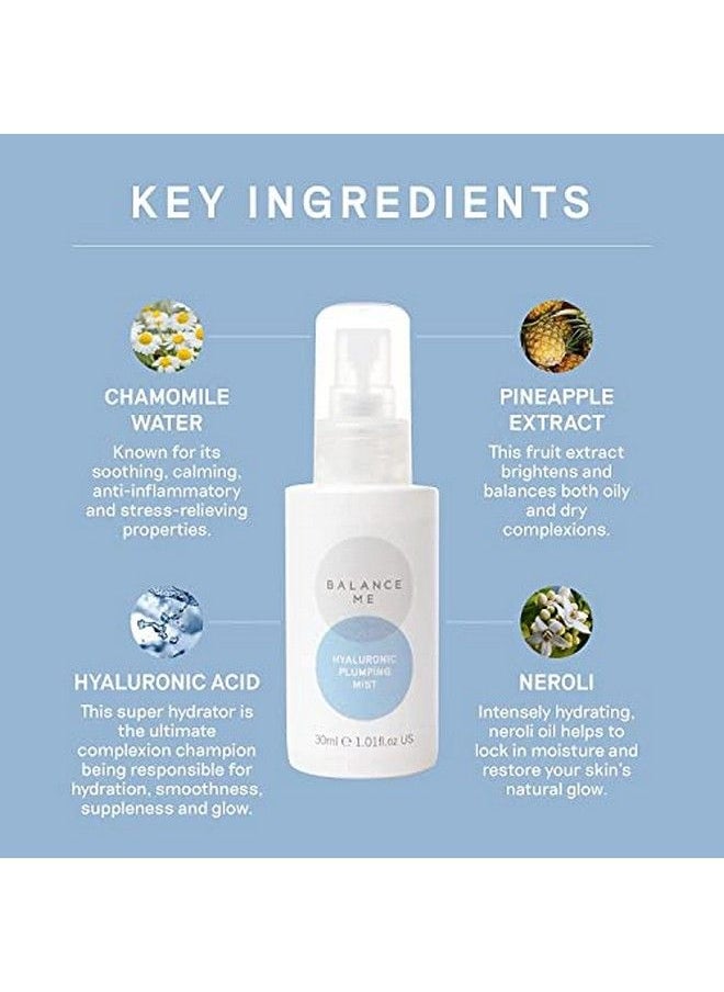 Balance Me - Hyaluronic Plumping Mist Face Toner Hydrate & Plump Dry Lacklustre Skin Cool Hot Flushes Calming Effect For All Skin Types 100% Natural Vegan & Crueltyfree 45Ml - Image 1