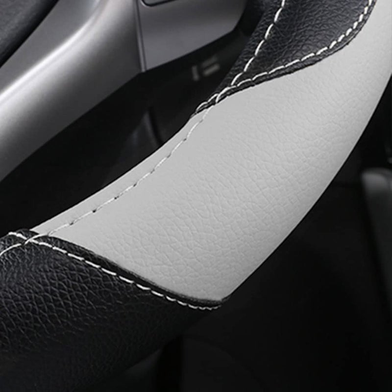 szttswamp Leather Car Steering Wheel Cover, Non-Slip Car Wheel Cover Protector Breathable Microfiber Leather Universal Fit for Most Cars(Grey) - Image 5