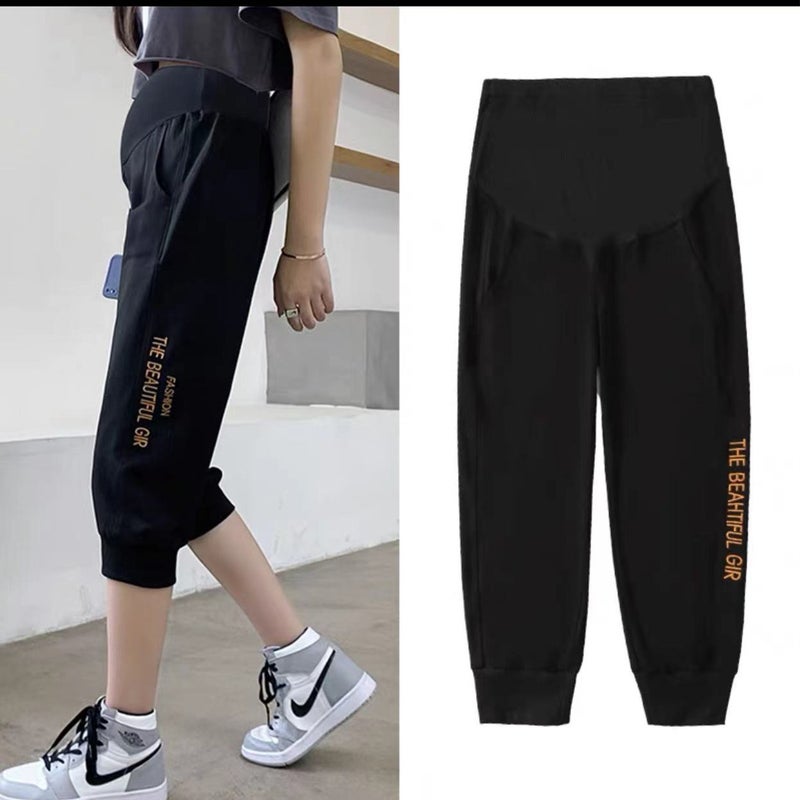 Maternity Summer Fashion Plus-Size Capris 891 black belly pants [high quality cotton]] 