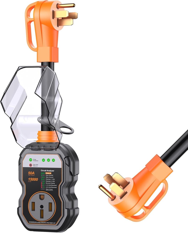 GEARGO RV Surge Protectors 50 Amp, 15000 Joules RV Circuit Analyzer, IP68 Surge Voltage Protection, RV Adapter Plug for Camper (Orange) - Image 5