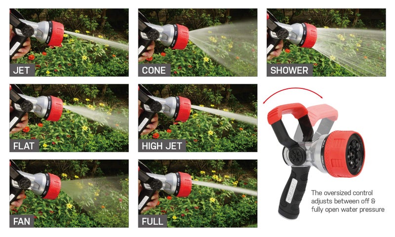 Eden 96806 Heavy-Duty Metal Fireman Hose Nozzle | 7 Spray Patterns, High-Pressure Garden Sprayer with Quick Connect Set & Bonus Washers - Image 3