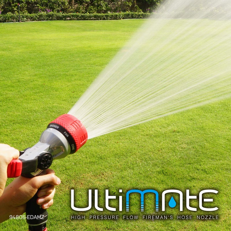 Eden 96806 Heavy-Duty Metal Fireman Hose Nozzle | 7 Spray Patterns, High-Pressure Garden Sprayer with Quick Connect Set & Bonus Washers - Image 2