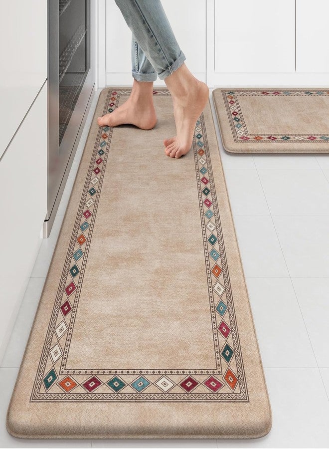 Calyrex 2Pcs Kitchen Rugs, Cushioned Anti Fatigue Kitchen Mat PVC Non Slip Waterproof Rug Runner Comfort Standing Floor Mats Kitchen Carpet Set for Sink, Laundry - Image 1