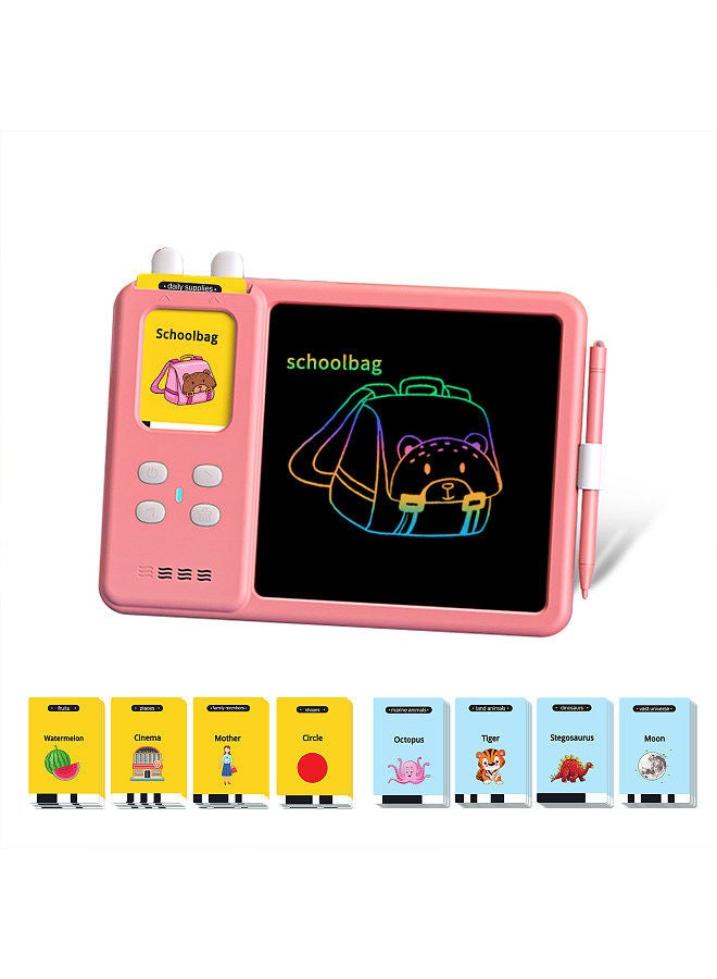 Talking Flash Cards Writing Tablet 2 in 1 Educational Child LCD Drawing Board Autism Sensory Speech Therapy Toddler Talking Flash Cards Drawing Tablet for Kids with 224 Sight Words Pink  - Image 1
