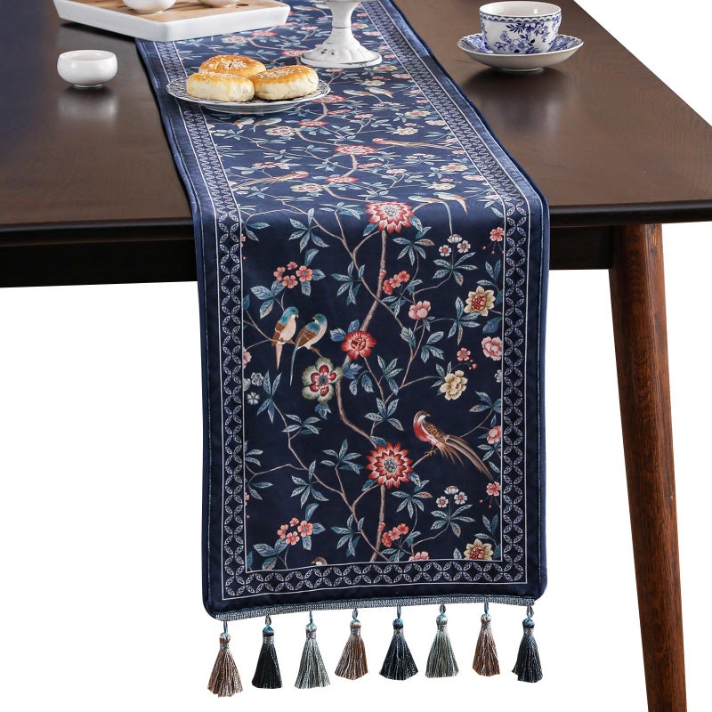 patdrea Vintage Chinoiserie Floral Table Runner Farmhouse for Home Kitchen Dining Decor Parties Family Dinners 12"*71" - Image 1