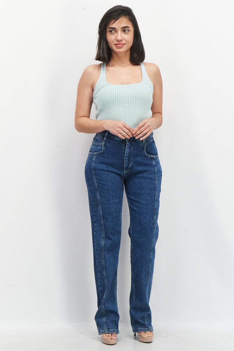 Reserved Women Regular Fit Solid Stretchable Denim, Blue - Image 4