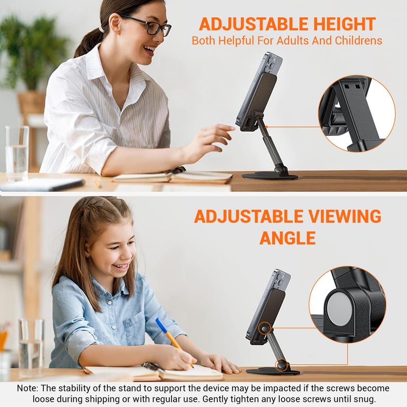 tuKZer Foldable Tablet Stand Mobile Holder with 360° Swivel Base| Multilevel Angle & Height Adjustment|Solid Structure, Sturdy & Heavy Metal Base| for Up to 12 Inch Screen Devices, iPad iPhone (Black) - Image 5
