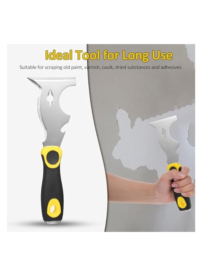 PROMASS - 420 Stainless Steel Multifunctional Putty Shovel with Two-Color Anti-Slip Handle, Paint Scraper 10 in 1 Putty Knife Multi-Use Painters Tool, Taping Knife, Paint Scraper Tool with Hammer End - Image 1