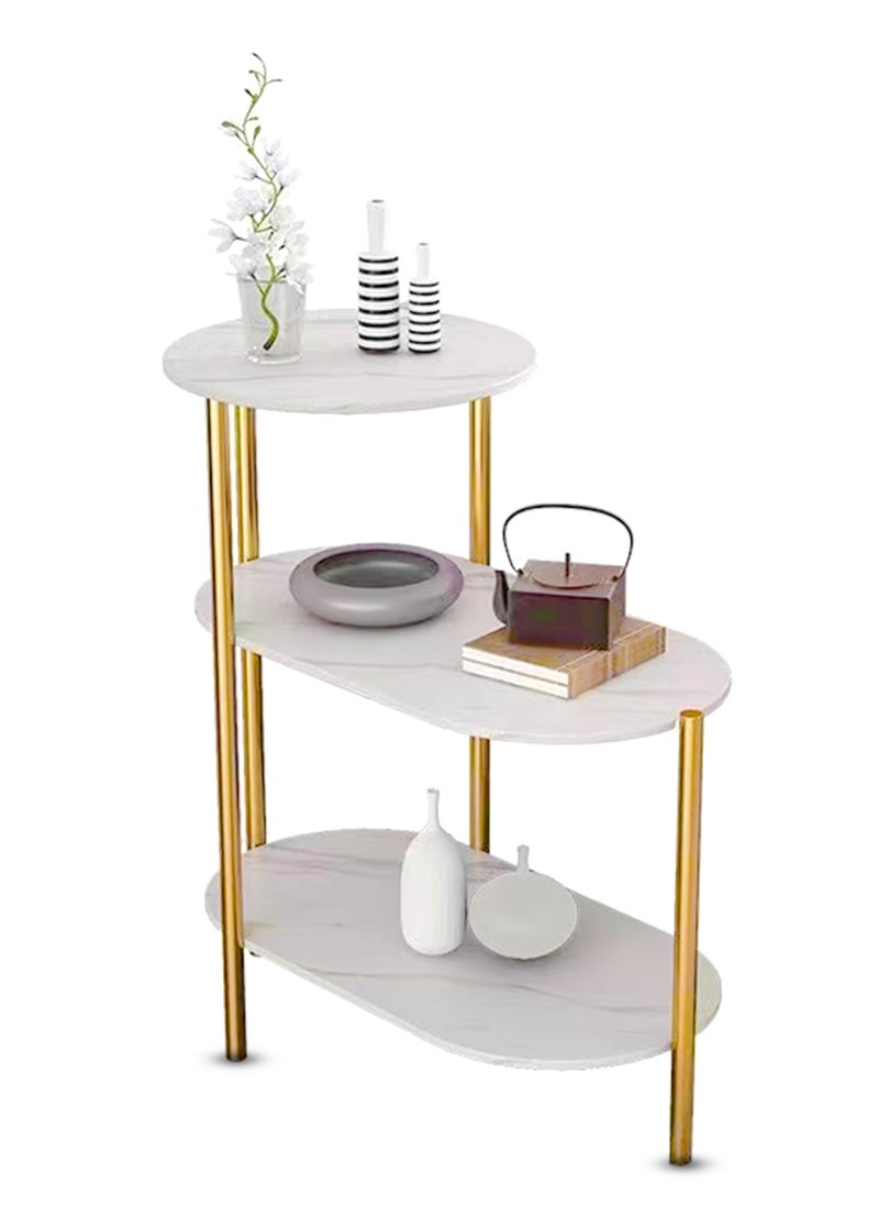 Toshionics - 3 Tier Modern Luxurious Marble Faux Side Table Simple Modern Italian Style Design Home Furniture Nordic Style Minimalist Coffee Accent End Table for Home Living Room Office Lounge Spa and Salon Hotel Reception Area Space-Saving Desk Coffee Snack Tea Table - Image 1