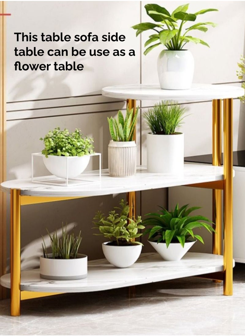 Toshionics - 3 Tier Modern Luxurious Marble Faux Side Table Simple Modern Italian Style Design Home Furniture Nordic Style Minimalist Coffee Accent End Table for Home Living Room Office Lounge Spa and Salon Hotel Reception Area Space-Saving Desk Coffee Snack Tea Table - Image 1