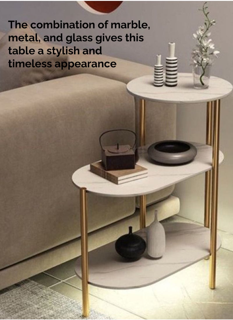 Toshionics - 3 Tier Modern Luxurious Marble Faux Side Table Simple Modern Italian Style Design Home Furniture Nordic Style Minimalist Coffee Accent End Table for Home Living Room Office Lounge Spa and Salon Hotel Reception Area Space-Saving Desk Coffee Snack Tea Table - Image 1