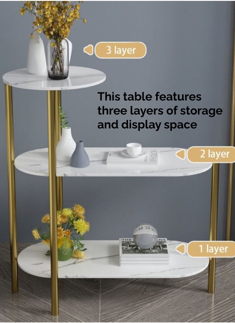 Toshionics - 3 Tier Modern Luxurious Marble Faux Side Table Simple Modern Italian Style Design Home Furniture Nordic Style Minimalist Coffee Accent End Table for Home Living Room Office Lounge Spa and Salon Hotel Reception Area Space-Saving Desk Coffee Snack Tea Table - Image 1