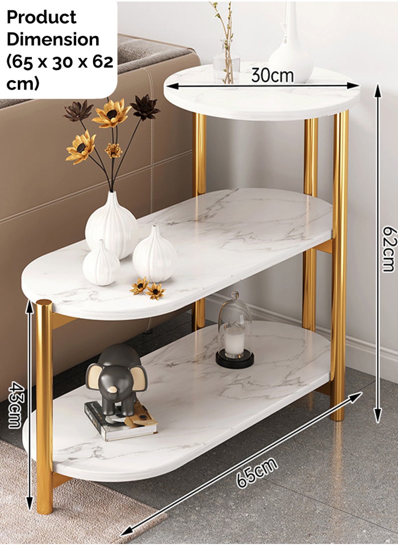 Toshionics - 3 Tier Modern Luxurious Marble Faux Side Table Simple Modern Italian Style Design Home Furniture Nordic Style Minimalist Coffee Accent End Table for Home Living Room Office Lounge Spa and Salon Hotel Reception Area Space-Saving Desk Coffee Snack Tea Table - Image 1