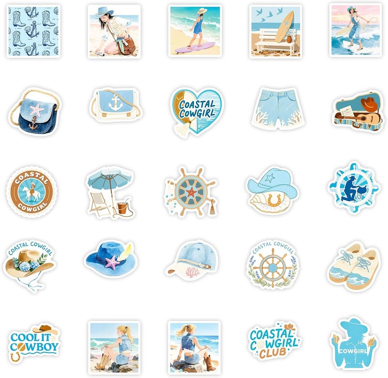 QTL Blue Cowgirl Stickers for Teens Girls, Waterproof Vinyl Stickers for Summer Party Favors and Birthday Gifts, Ideal for Water Bottles, Laptops, 50PCS - Image 5