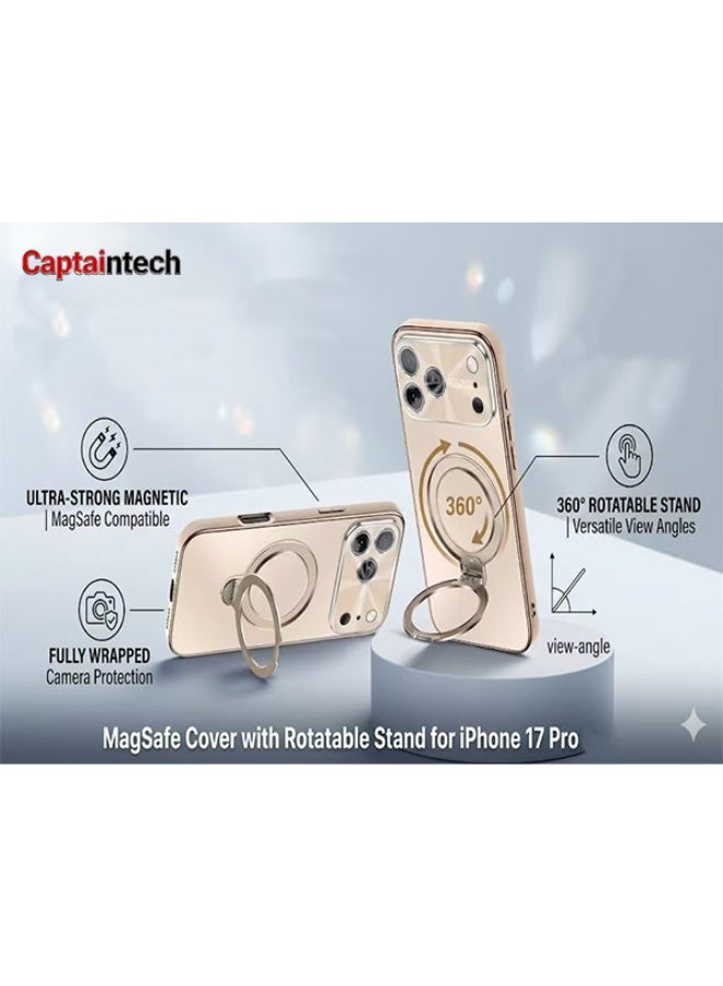 Captaintech iPhone 17 Pro MagSafe Case – Elegant Desert Gold Cover with 360° Rotatable Hinge Stand, Full Camera Protection - Image 1