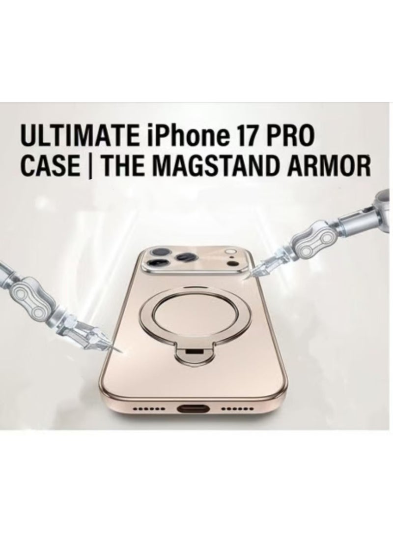Captaintech iPhone 17 Pro MagSafe Case – Elegant Desert Gold Cover with 360° Rotatable Hinge Stand, Full Camera Protection - Image 4