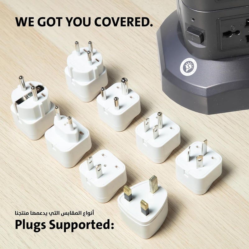 Smart Design Solutions Tower Extension Power Strip with Surge Protection | Multi Plug Vertical Design | Integrated USB Ports | 3M Cable - Image 5
