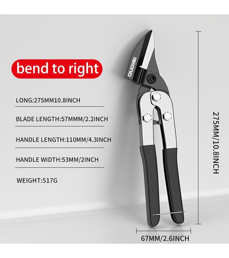 OUDISI Heavy Industrial Shear Scissors Chrome Vanadium Steel Multifunctional Labor Saving Aviation Shear Vertical Left Bending Metal Plate Professional Scissors PVC Pipe Cutting And Wire Cutting Ergonomic Anti Slip Handle Bent Iron Scissors - Image 2