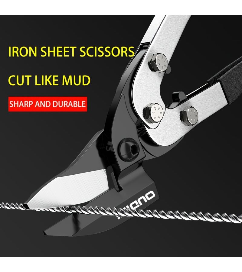 OUDISI Heavy Industrial Shear Scissors Chrome Vanadium Steel Multifunctional Labor Saving Aviation Shear Vertical Left Bending Metal Plate Professional Scissors PVC Pipe Cutting And Wire Cutting Ergonomic Anti Slip Handle Bent Iron Scissors - Image 5