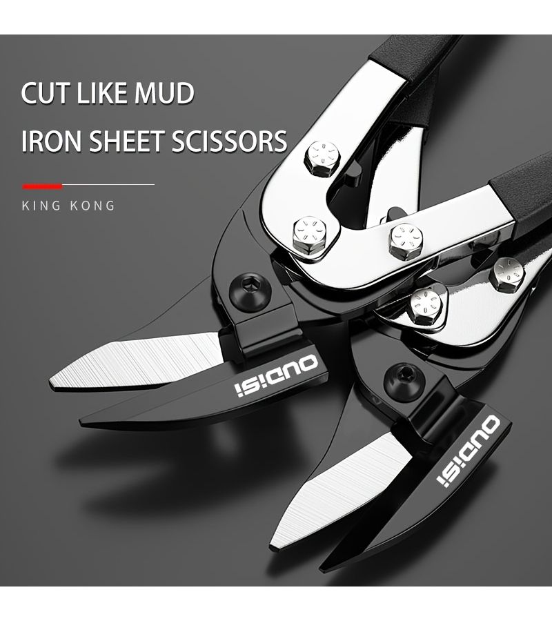 OUDISI Heavy Industrial Shear Scissors Chrome Vanadium Steel Multifunctional Labor Saving Aviation Shear Vertical Left Bending Metal Plate Professional Scissors PVC Pipe Cutting And Wire Cutting Ergonomic Anti Slip Handle Bent Iron Scissors - Image 4