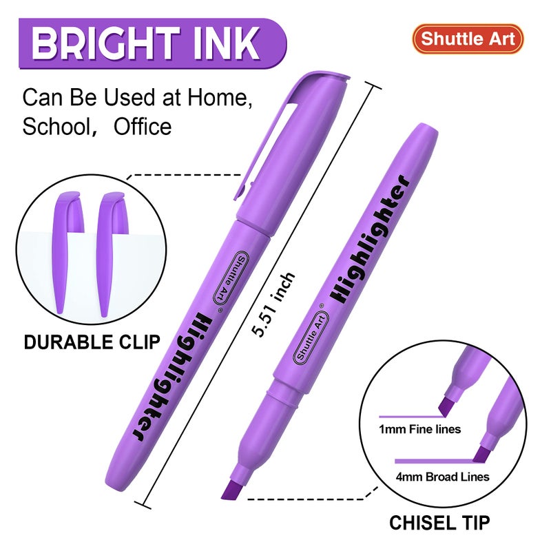 Shuttle Art Highlighters, 30 Pack Purple Highlighters Bright Colors, Chisel Tip Dry-Quickly Non-Toxic Highlighter Markers for Adults Kids Highlighting in Home School Office - Image 3