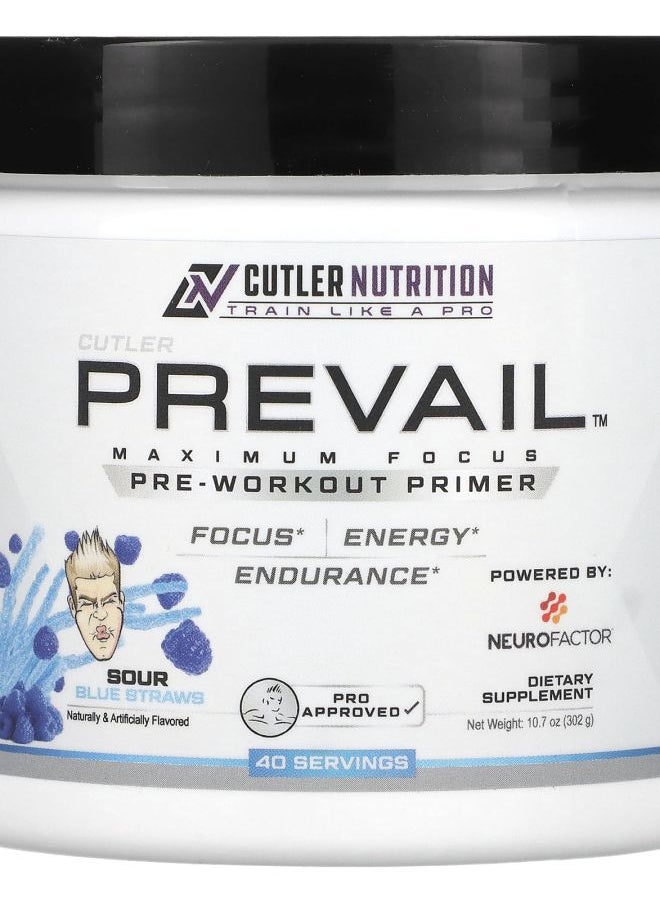 Cutler Nutrition - Prevail PreWorkout Primer Sour Blue Straws 10.7 oz (302 g) - Image 1